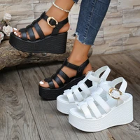 Femmes cheville boucle sandales à talons compensés été 2025 tendance plate-forme chaussures respirantes femmes rétro confortable antidérapant semelle souple sandales 1