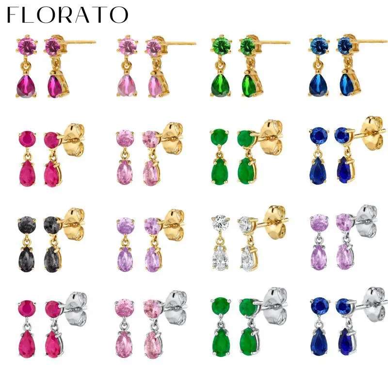 

925 Sterling Silver Ear Needle Water Drop Zircon Pendant Studs Colorful Luxury Crystal Zircon Earrings Fashion Wedding Jewelry