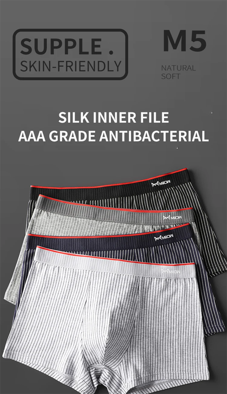MiiOW 6Pcs Baumwolle Antibakterielle männer Unterwäsche Boxer Mann Boxershorts Antibakterielle Schritt Herren Höschen Gestreiften Männer Unterhosen – Detail 1