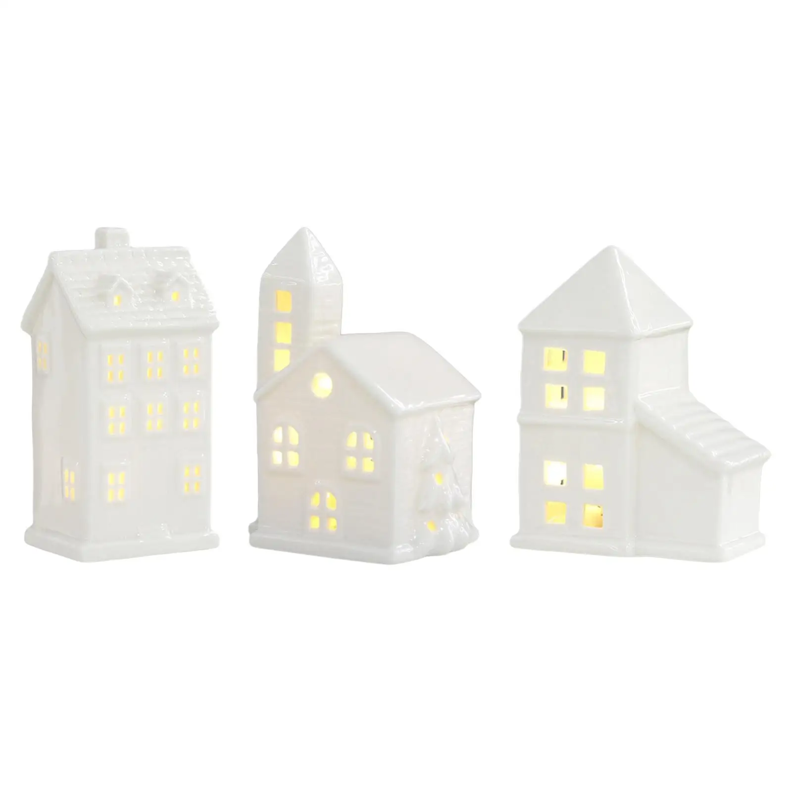 Lighted LED Christmas Village House Decoration Ceramic Building Figurine Statue for Shelf Table Centerpiece Desk Bedroom Party