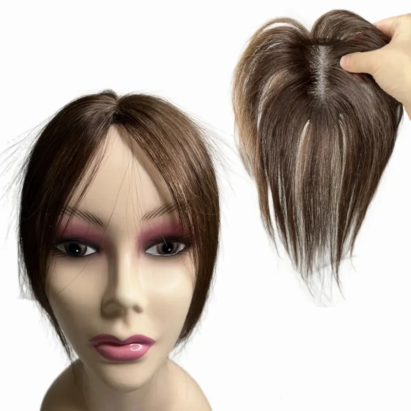 Handmade Swiss Lace Human Hair Toppers Clip on Bangs Fringe Hairpieces Natural Hair Extension For Women Remy human hair toppers