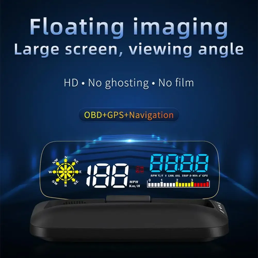 OBD2 GPS HUD Mirror Car Head Up LED Display Navigation Digital Speed Projector Security Alarm Oil Temp Pressure