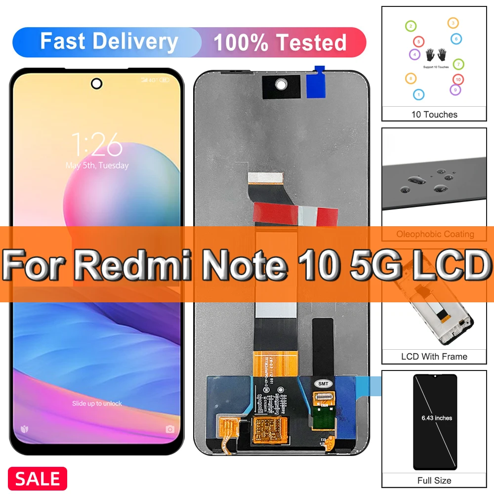

6.5" Original For Xiaomi Redmi Note 10 5G LCD Display Touch Screen, For Redmi Note10 5G M2103K19G M2103K19C Display, with Frame