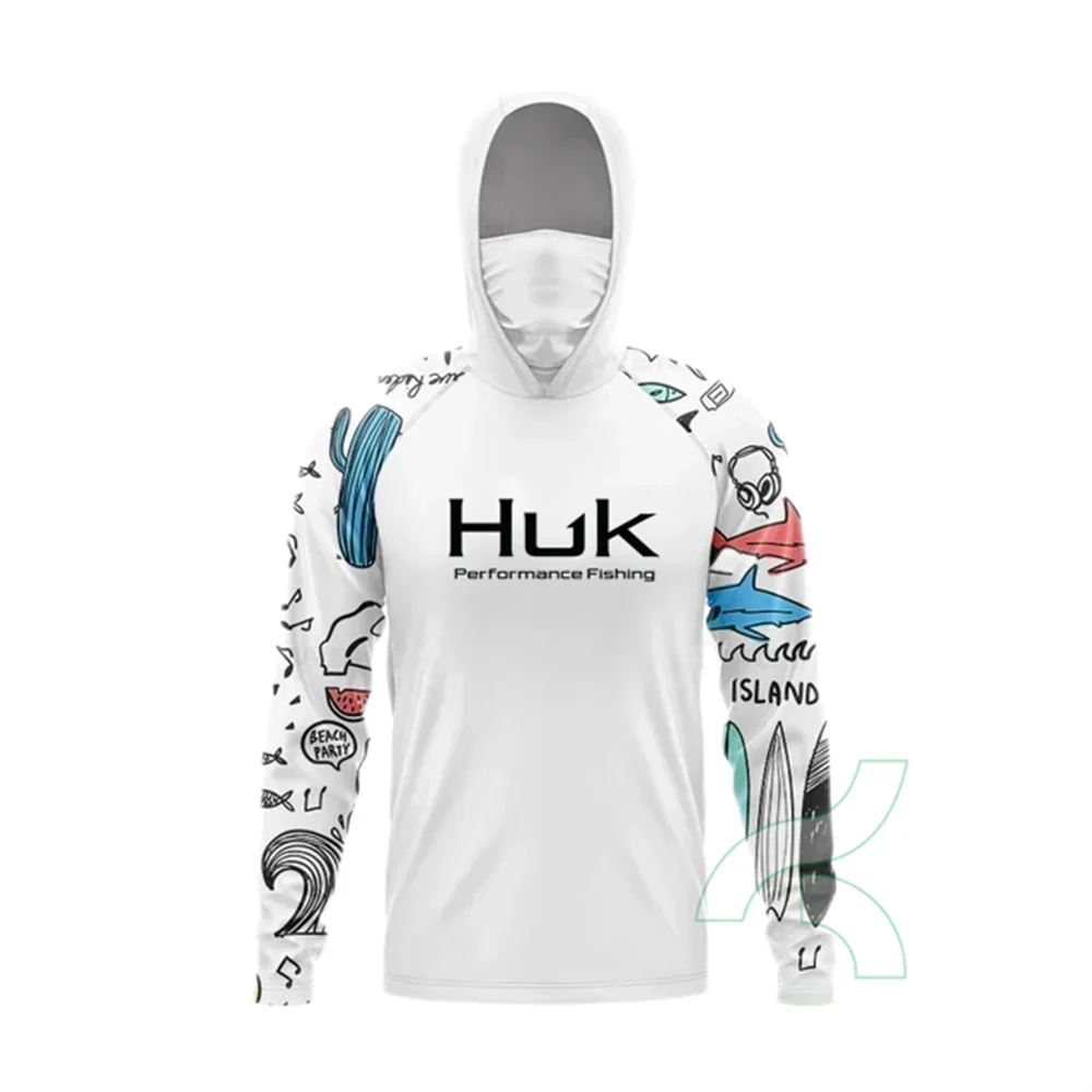 HUK 남성용 낚시 셔츠, 자외선 차단 후드 마스크, 올인원 낚시 의류, Ropa Pesca 사냥 캠핑 앵글링 티셔츠, Upf 50 +