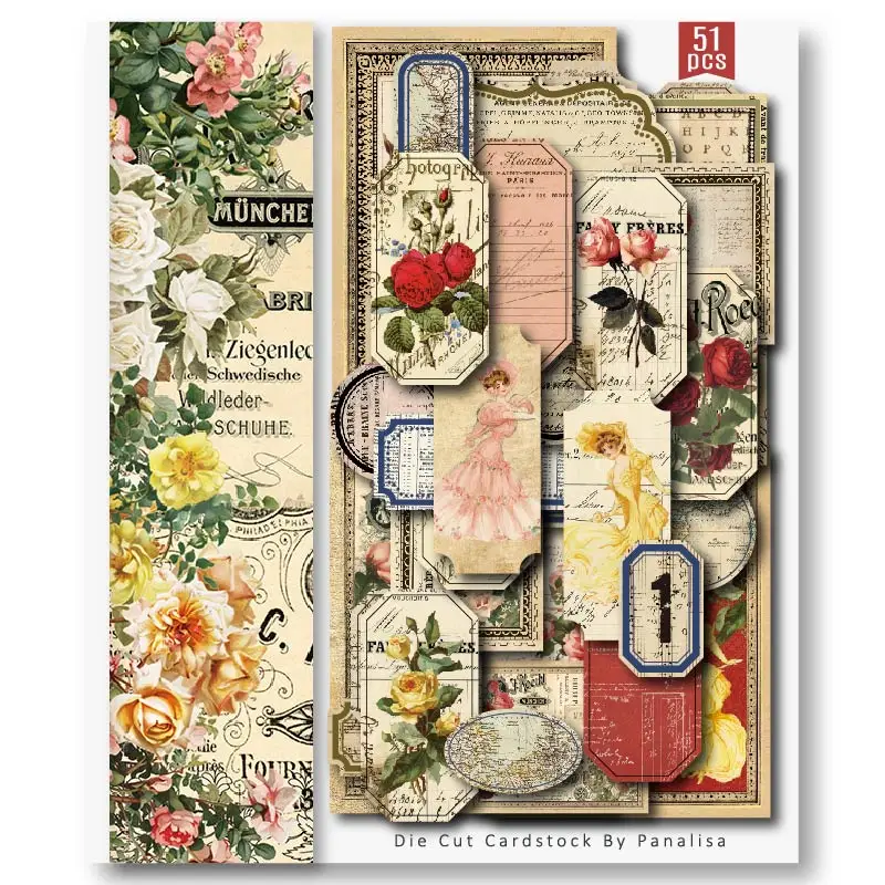 Panalisacraft 20 styles 12 inch Vintage Cardstock Die Cuts Collection Kit Scrapbooking Planner/Card Making/Journaling Project