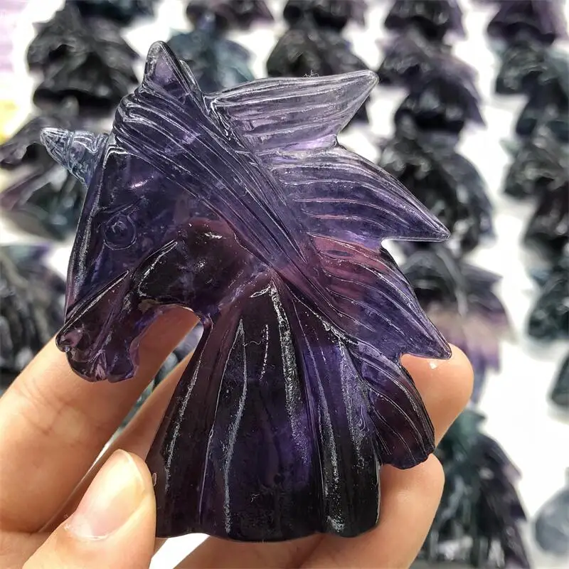 

Natural Fluorite Unicorn Crystal Animal Healing Carving Cute Fashion Healthy Children Toy Home Decoration Christmas Present 1pc