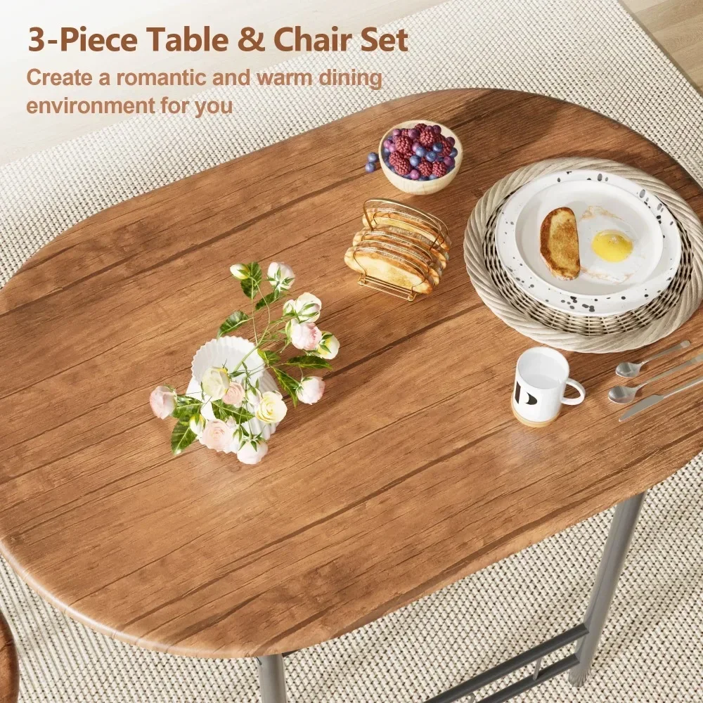 3 Pieces Dining Set Breakfast Table Set Space Saving Wooden Chairs and Table Set, for Dining, Office and Living Spaces of Home 4