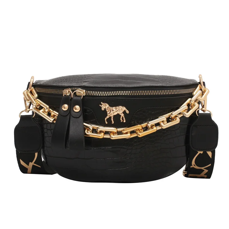 

New chest bag female tide fashion crocodile pattern shoulder bag chain small bag waist bag broadband crossbody saddle bag