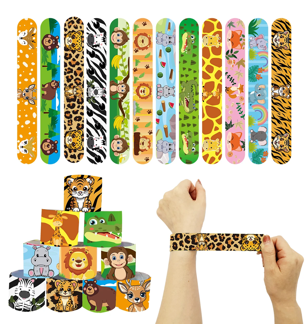 JungleAnimalsSlapBraceletsJungleSafariPartyGiftsCartoonAnimalLionGiraffeMonkey
