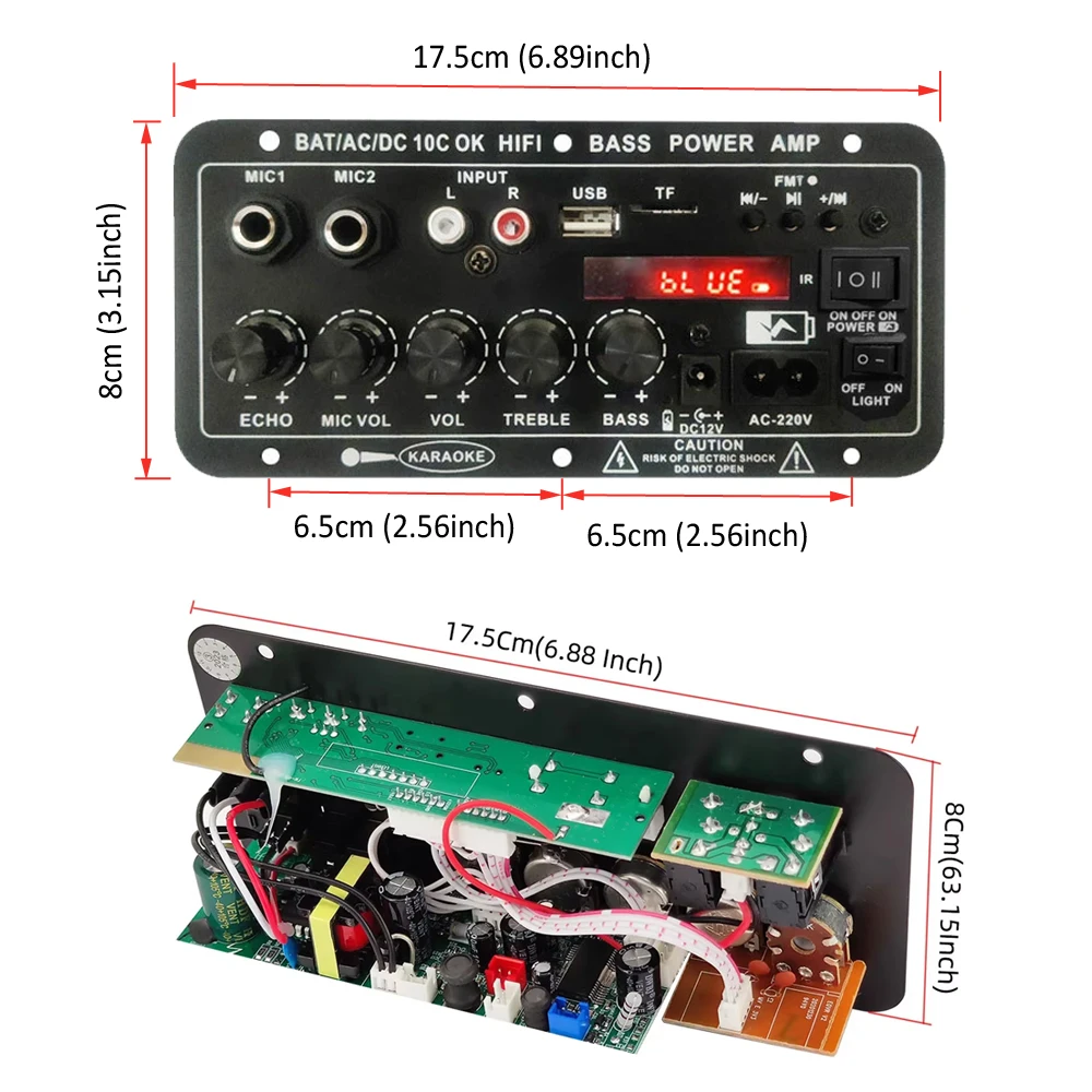 30W-120W Digital Bluetooth Amplifier Board D10C Subwoofer Dual Microphone Amp Sp