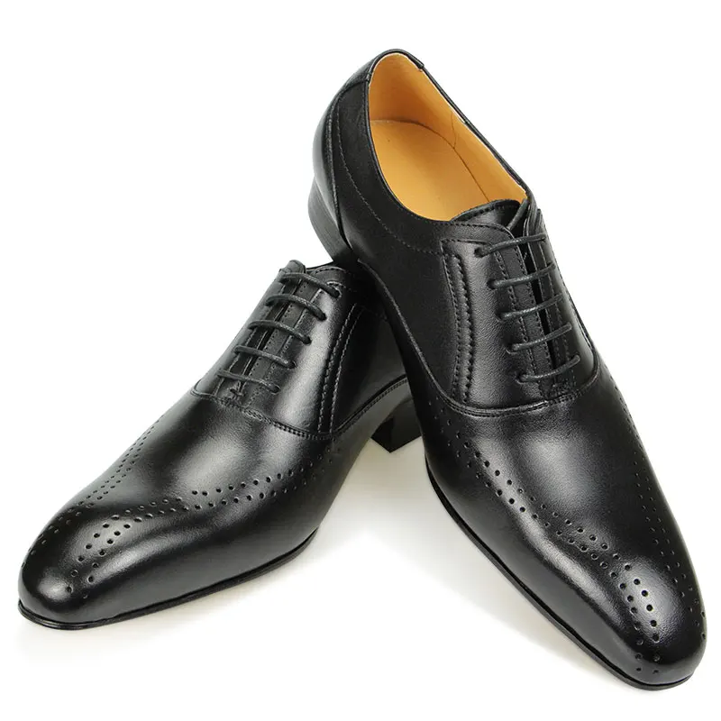 Leather Shoes Men's Pointed Toe Four Seasons Leather Shoes Business Formal Patent Bright Low-top Black