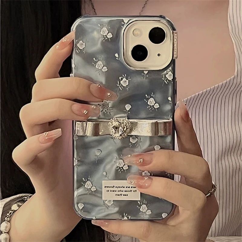 

Роскошный чехол для телефона с гальваническим покрытием в виде сердца, банта, бриллиантов, цветов для iPhone 14 13 12 Pro Max 11, корейский Стильный противоударный мягкий чехол