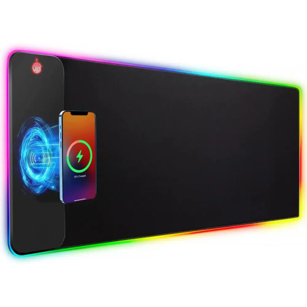Carregamento sem Fio Mouse Pad Faça Você Mesmo Gamer Custom Made Mousepad Rgb Desk Mat Computador Portátil Teclado Antiderrapante Led Almofada Tapete 15w - Imagem 5