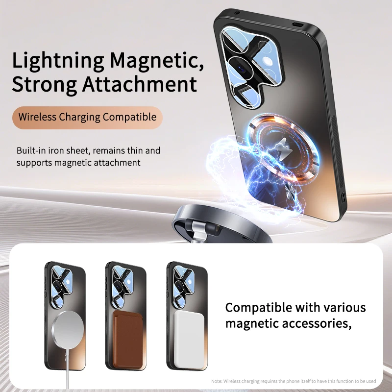 Enhanced Magnetic Shockproof Matte Case with Camera Protection and Wireless Charging Compatibility