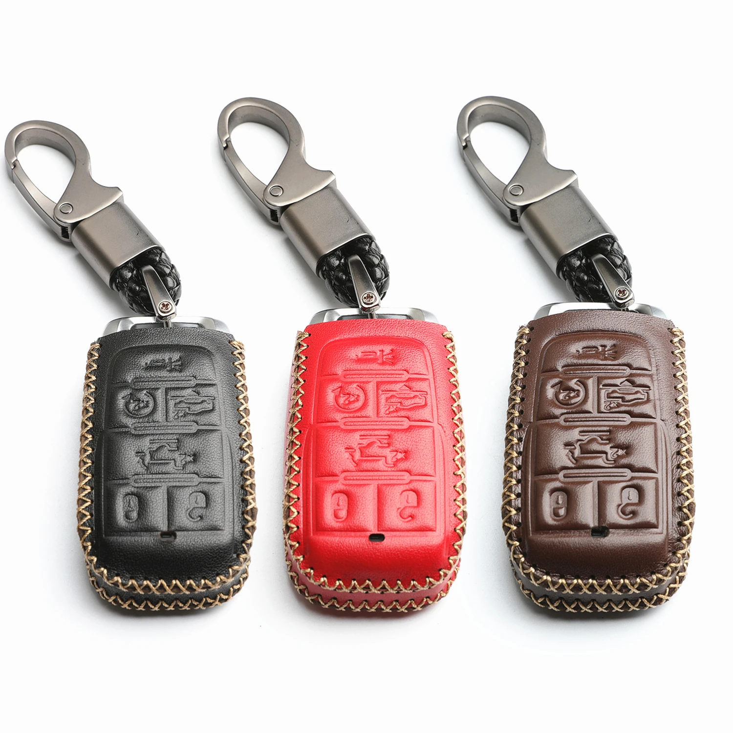 

WFMJ Leather for Dodge RAM 1500 2019 2020 2021 2022 Remote 6 Buttons Key Fob Case Cover Chain