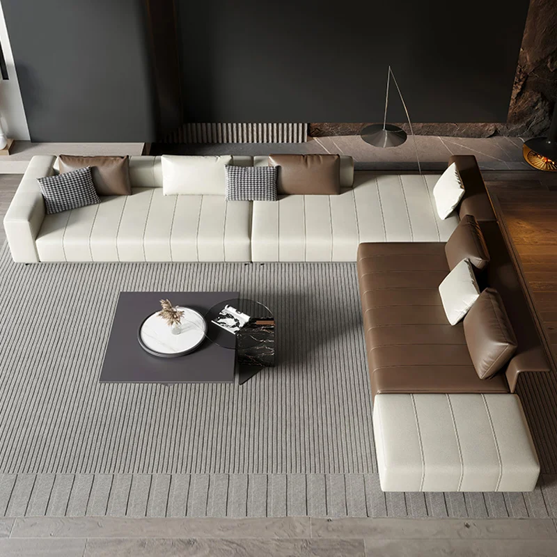 

Design Full Leather Sofa Large Family Large Living Room Corner Simple Light Luxury Sofa Luxury Fauteuils Salons Garden Furniture