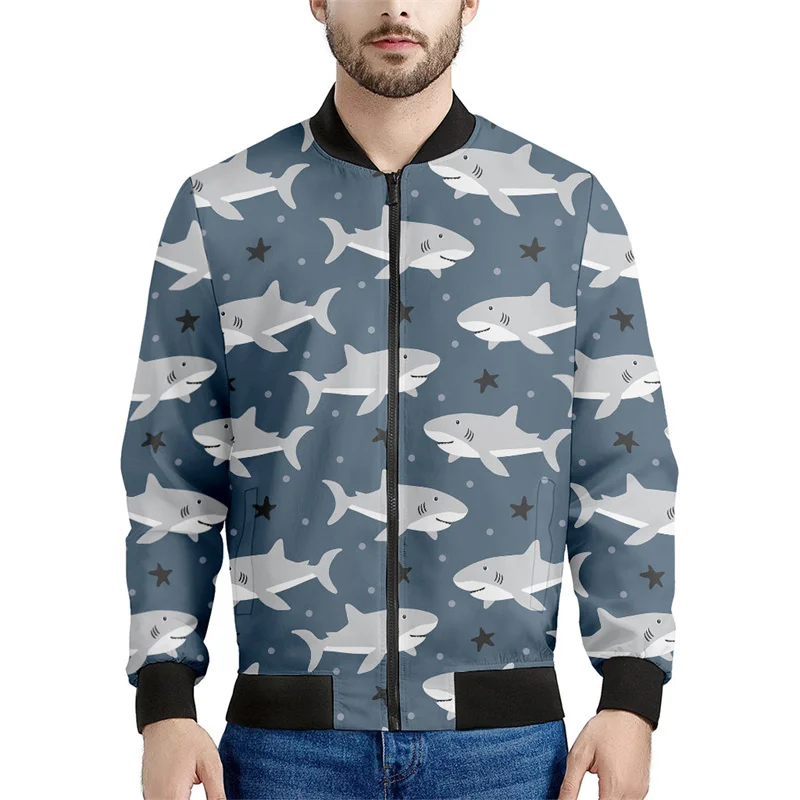 thumbnail image 1 of Chaqueta con cremallera con estampado de tiburón de dibujos animados para hombres y niños, sudadera con capucha con estampado 3D de animales del océano y peces, chaquetas de calle geniales, abrigos, 1 of 4