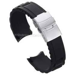 Sport Waterproof Silicone Watch Strap with Deployment Clasp - Curved End Design - 22mm (Black)