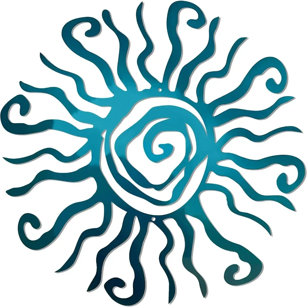 

Sun Metal Wall Art Indoor/Outdoor Decor - 36" Teal Rust Proof Wall Sculpture Ideal for Bedroom, Garden, Home, Patio Sculptures
