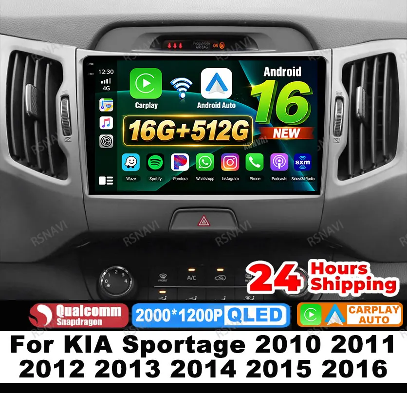 Radio para Auto Android 16 para KIA Sportage 2010 2011 2012 2013 2014 2015 2016 5G WIFI Qualcomm Navegación DSP Estéreo Multimedia GPS 1