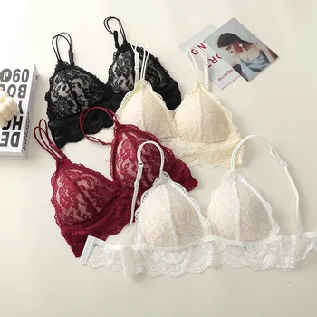 Lace Triangle Bralette Wireless Bra For Women Floral Lace Design Underwear Sexy Lingerie Lightly Lined Cup Small Chest Brassiere