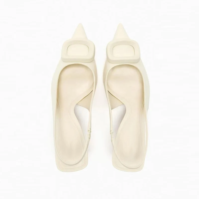 Tanio Damskie buty Slingback biały Ornament szczegóły buty na wysokim sklep