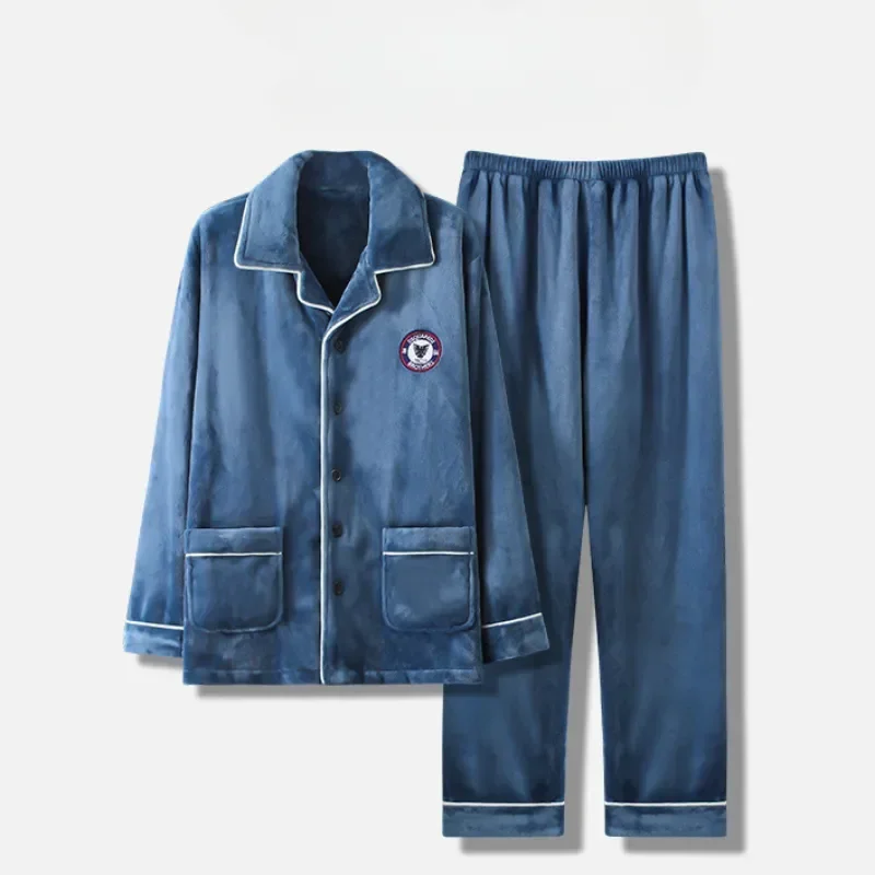 

Men Pajamas Velvet Flannel Warm Keep Thickened New Coral 2023 Oversized Solid Men Color Sleeper Autumn