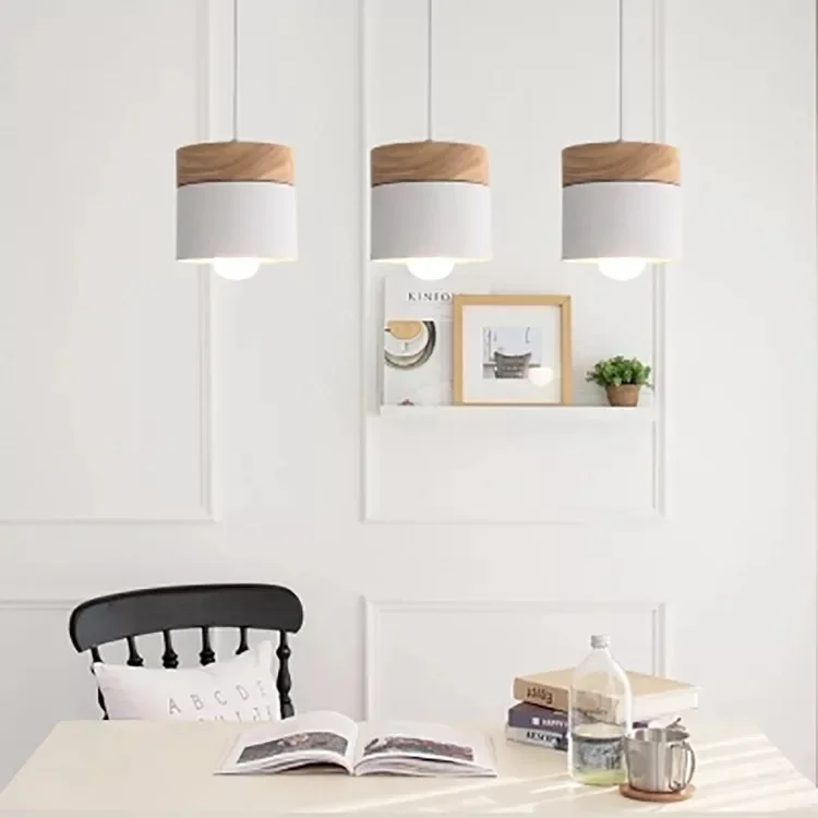 Pendant Light Nordic Led Minimalist Wooden Iron Hanging Lighting pendant lights pendant lamp Bedside Creative Restaurant Study Bar Macarons E27 Gray Lamps