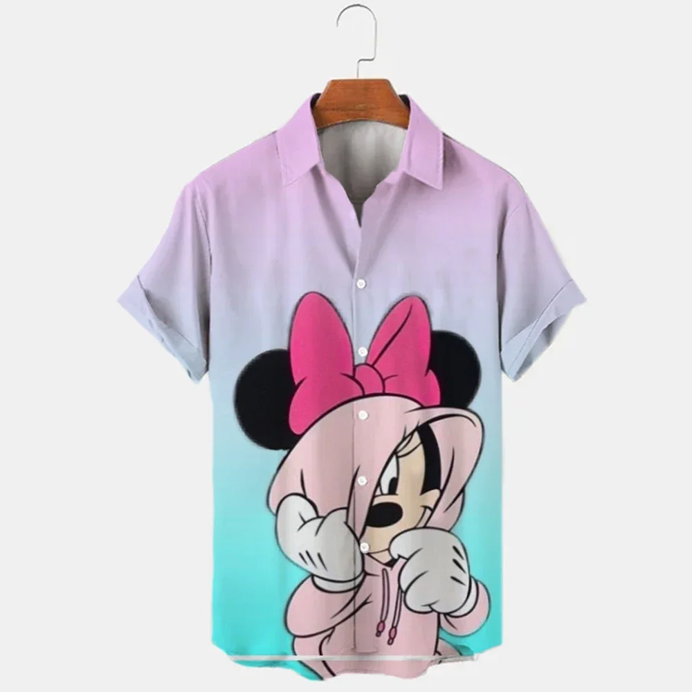 Summer Designer New Cartoon Mickey Print Shirts Cute Disney Anime Shirts Men's Lapel Tops Hawaiian shirt