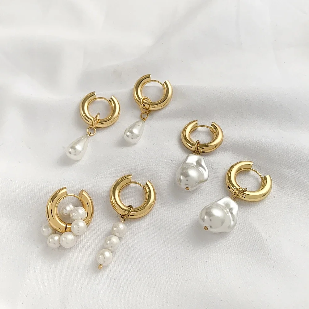 Premium Freshwater Pearl Dangle Earrings Geometric Irregular Beads Huggie Ear Hoops Necklace Women Bracelet Summer Trend Jewelry