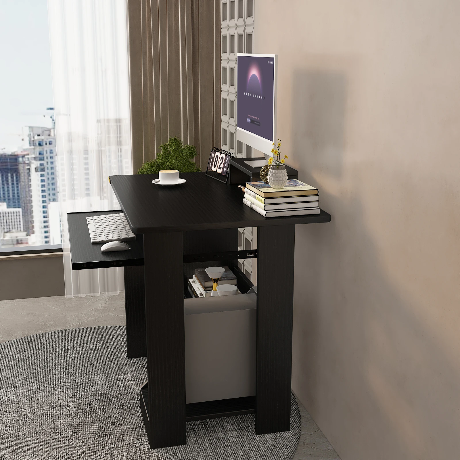 Home Office Computer Desk with Monitor Stand Keyboard Tray,  Study Desk PC Laptop Table , Modern Workstation for Small Spaces 6