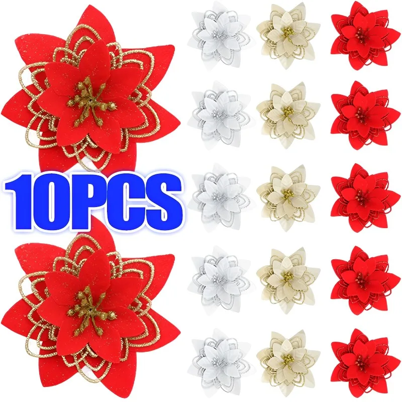 110PCSGlitterArtificalChristmasFlowersChristmasTreeDecorations