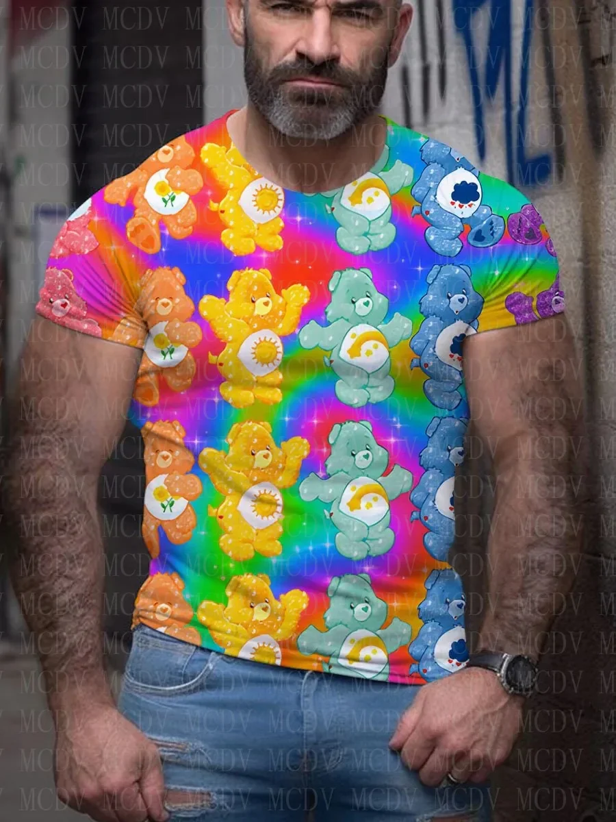 

Men's Bear Rainbow Gradient Printing T-Shirt Casual Print T-Shirt 3D The Colorful The Best He Him Hole LGBT3D Printed T Shirt