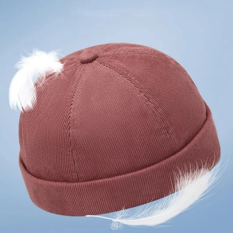 Vintage-Style Unisex Brimless Beanie Hat - Solid Color, Lightweight & Portable