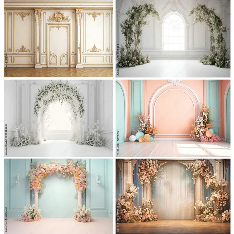 

Wedding Stage Photography Backdrops Aesthetic Luxury Flower Decoration Indoor Vintage Luxury Wall Photo Studio Background ZZ-01