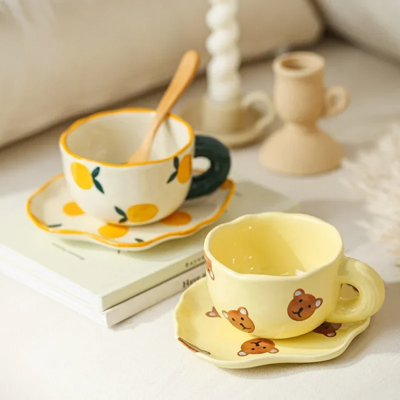 Ceramic Coffee Mug and Saucer Set for Tea and Juice