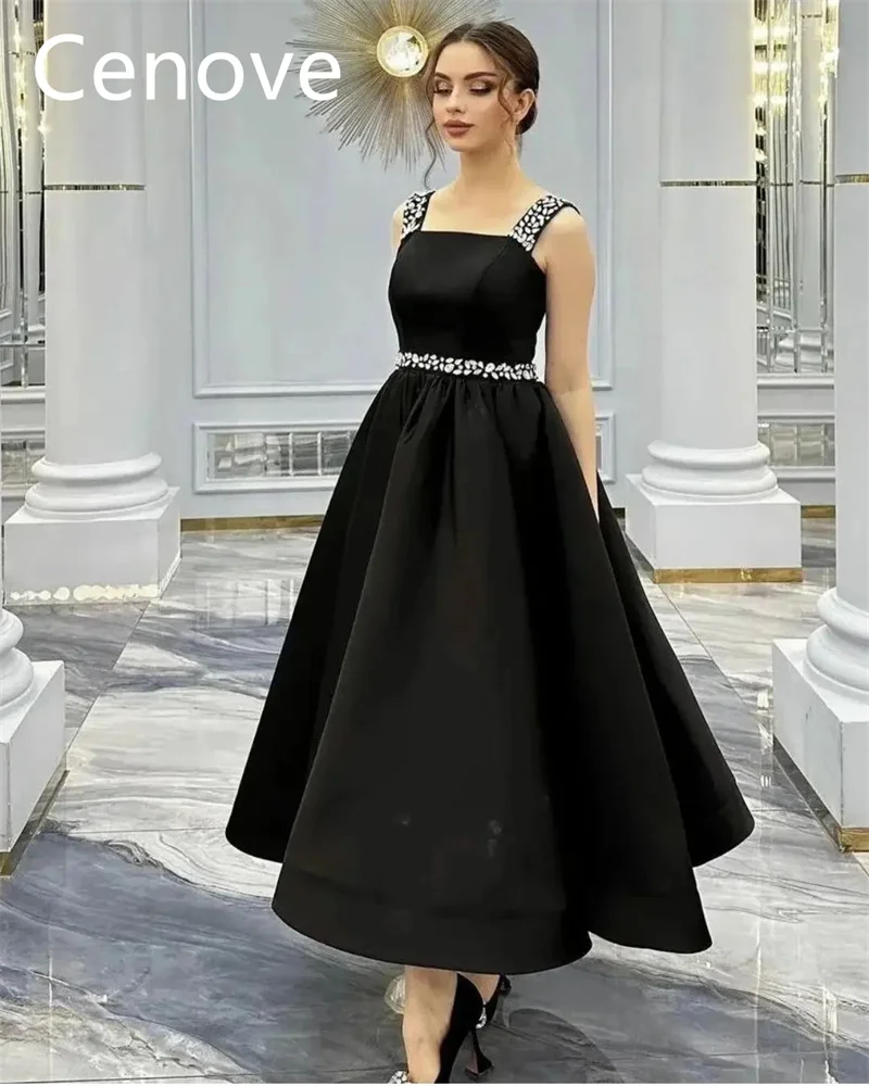 

Cenove Black Square Neckline Prom Dress Sleeveless With Ankle Length Evening Summer Elegant Party Dress For Women2023