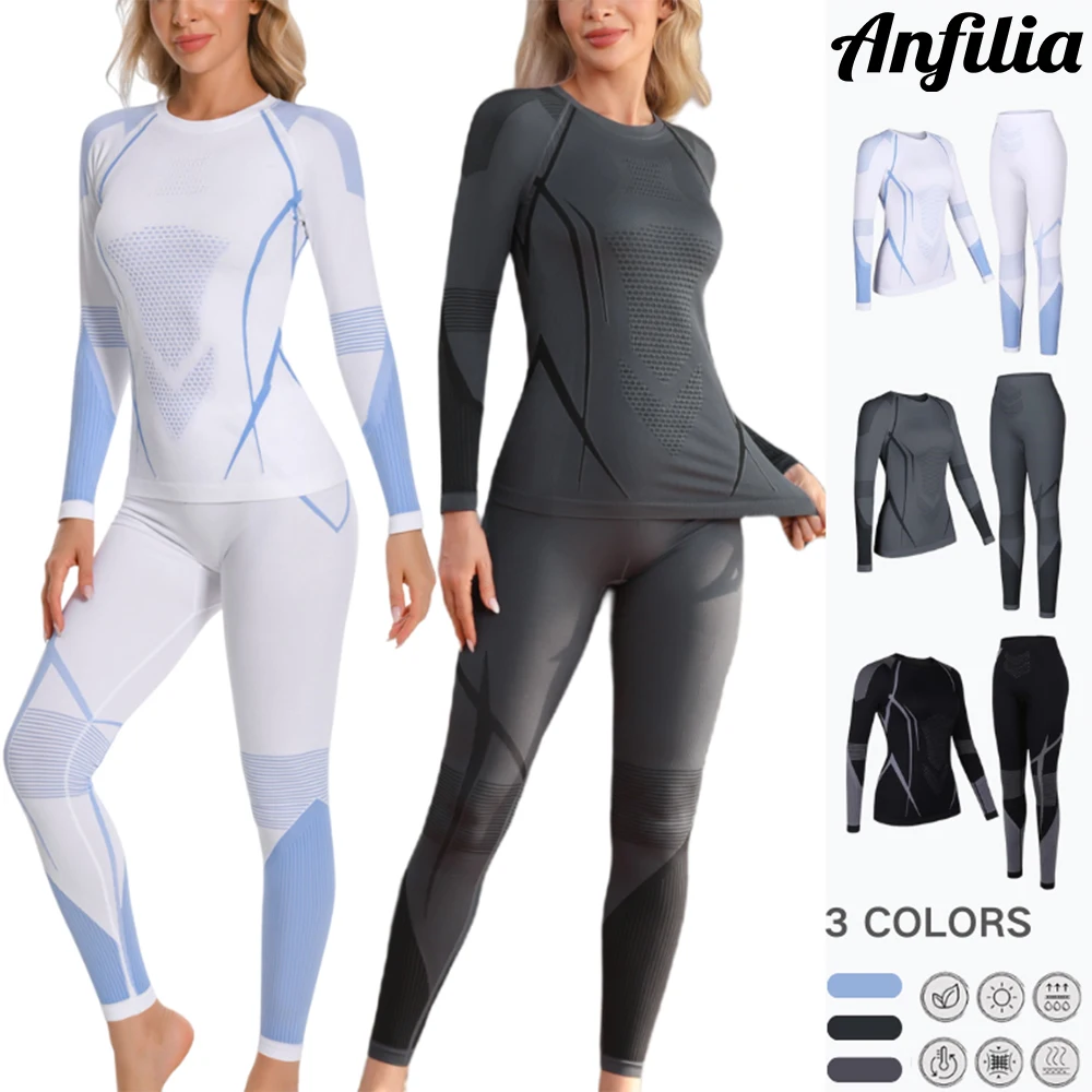 Anfilia Women Thermal Underwear Set Ski Base Layer for Cold Weather Moisture Wicking Seamless Long John