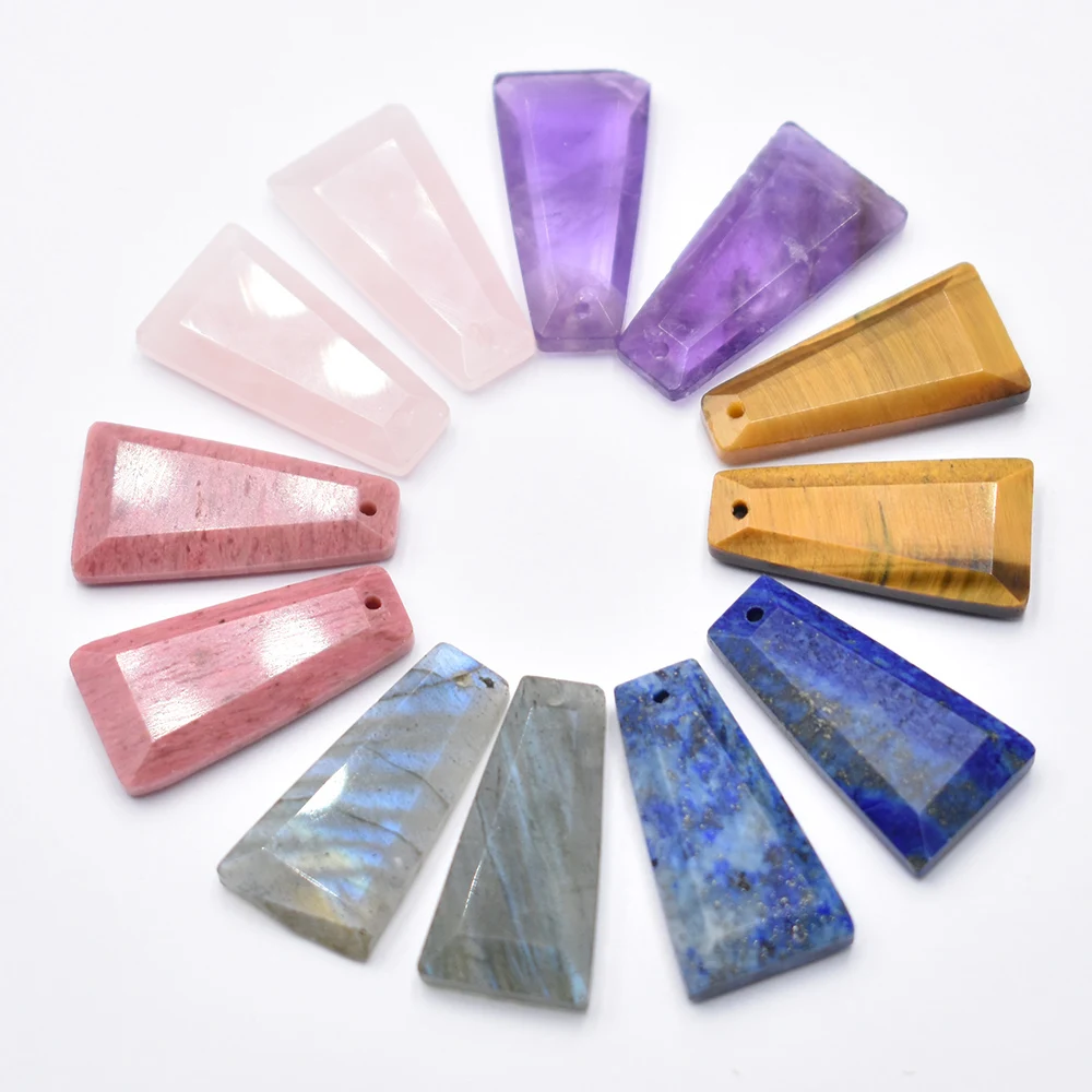 Großhandel 12 Stück/Set 25*13*8mm modischer natürlicher Tigerauge-Stein Amethyst Rosenquarz Trapezform Anhänger für Schmuckherstellung