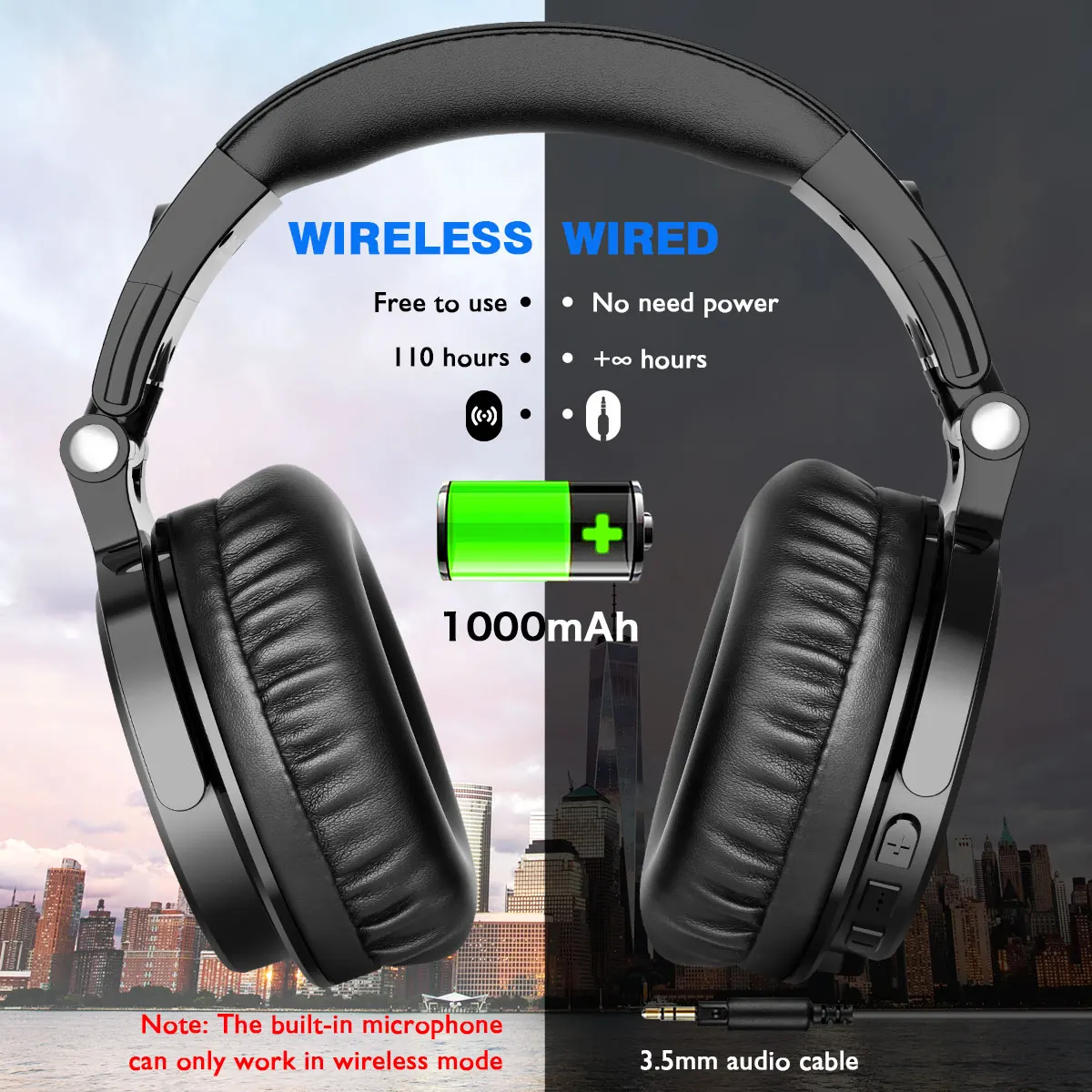 Oneodio Bluetooth 5.2 Headset Wireless Headphones With Microphone 110Hrs Foldable Over Ear Earphones For Mobile Phone PC Sports