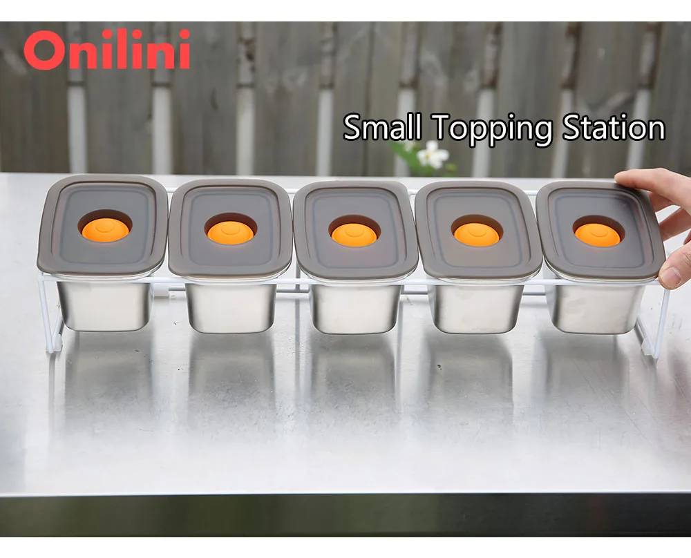 Onilini Pizza Condiment Container Pizza Ingredients Containers Fruits Cheese Sauce Spice Stainless Steel Topping Station