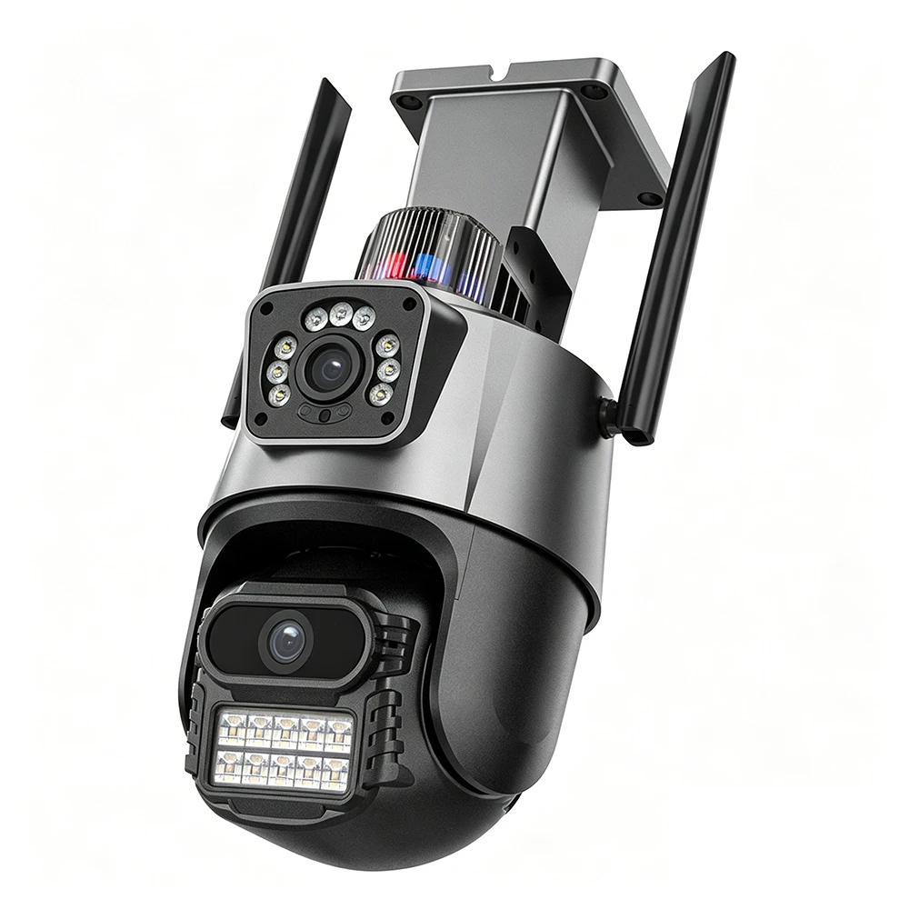 야외용 듀얼 렌즈 Wifi PTZ IP 보안 카메라, 듀얼 스크린 디스플레이, 인체 추적, 컬러 야간 투시경, 양방향 오디오 감시