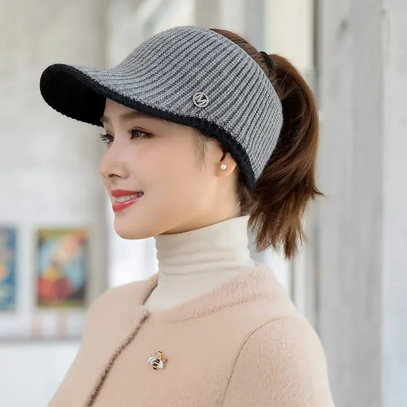 Hats for Women Autumn Winter Sports Empty Top Caps Female Knitted Warm Baseball Cap Fashion Running Golf Sun Hat - 5