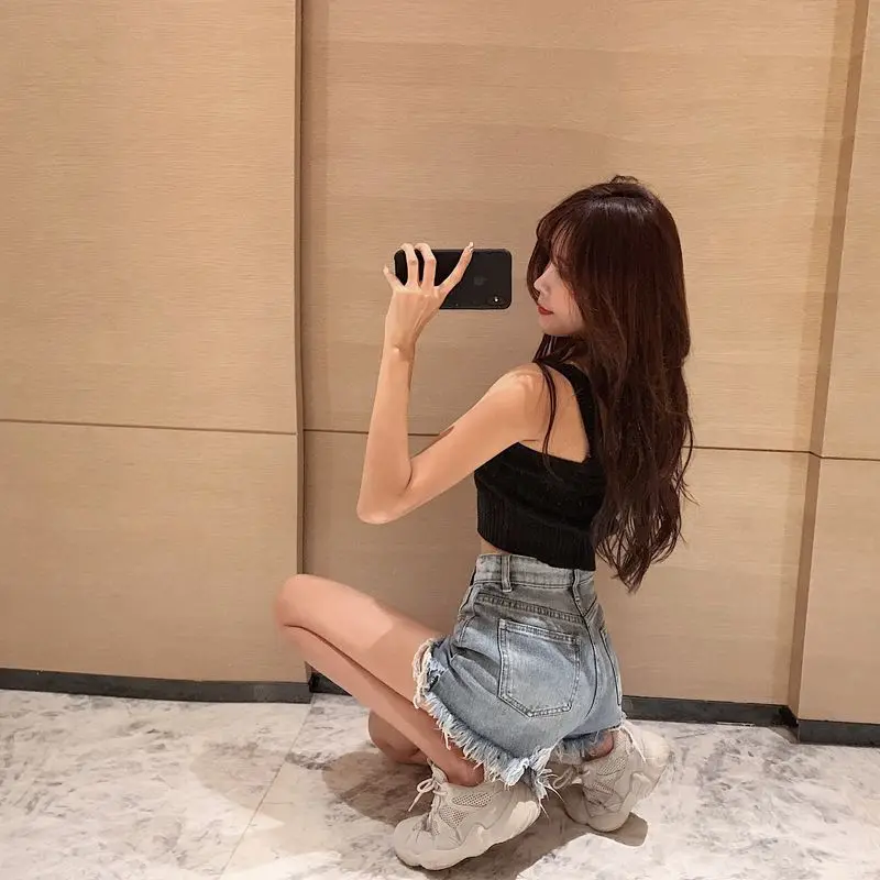 Short Pants for Women To Wear Sexy with Waist Pocket Jeans Biker Womens Shorts Ripped Denim Outdoor Aesthetic XL Classic Fashion