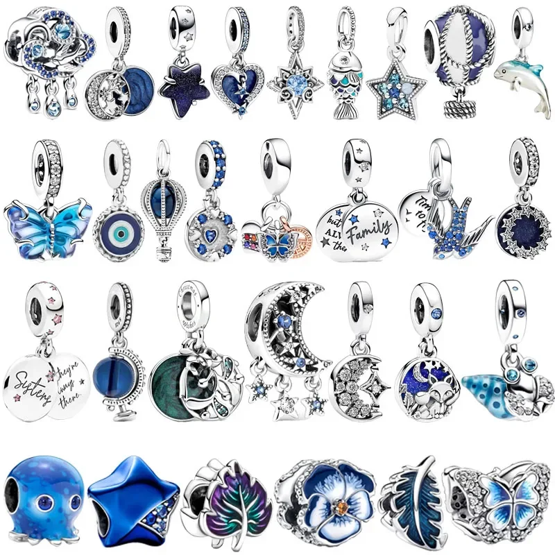 

Celestial Shooting Star Heart Double & Blue Hot Air Balloon Dangle Charms Beads Fit Original Pandora Silver 925 Bracelet Jewelry