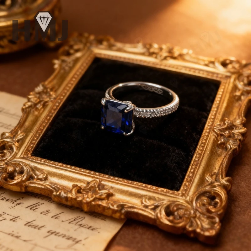 Labor-gezüchtete Kolumbianische Smaragd/Saphir/Rubin Ringe aus 925 Sterling Silber im Asscher-Schliff, Edle Schmuckgeschenke für Frauen zum Jahrestag – Detail 10