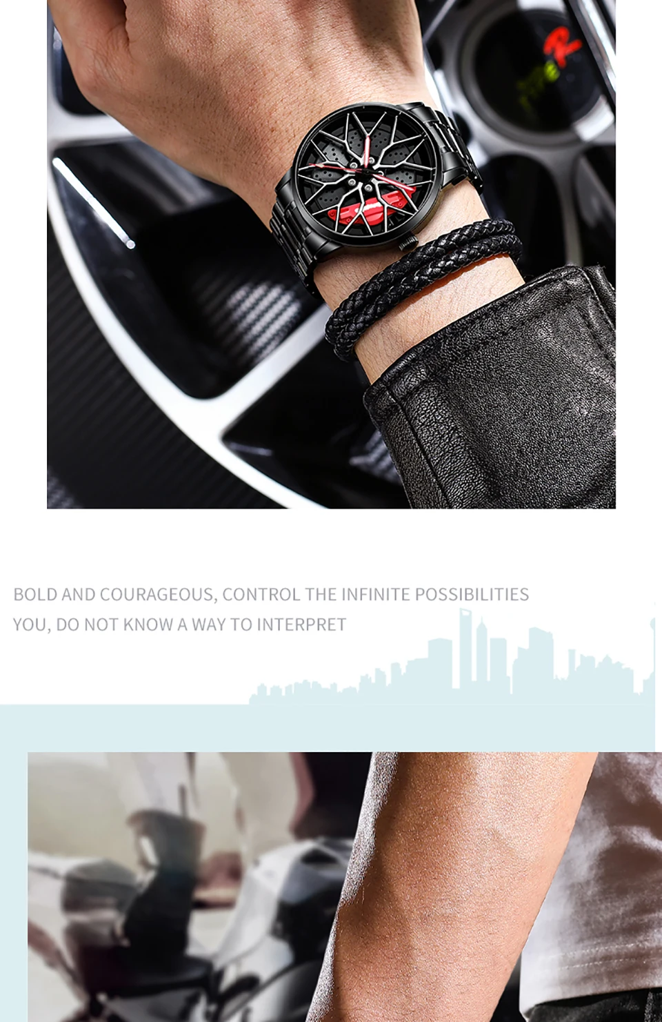 Fashion 3D Spinning Sport Rim Hub Wheel Watches Mens Sports Luxury Car Cool Wristwatch Quartz Watches for Men Relogio Masculino