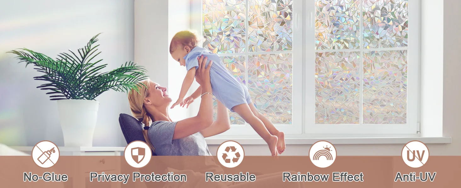 Fenster-Sichtschutzfolie, Regenbogenfarben, statisch haftende Buntglasfolie, Fensterabdeckungsaufkleber, nicht klebend, abnehmbar, reflektierend, für Zuhause – Detail 4