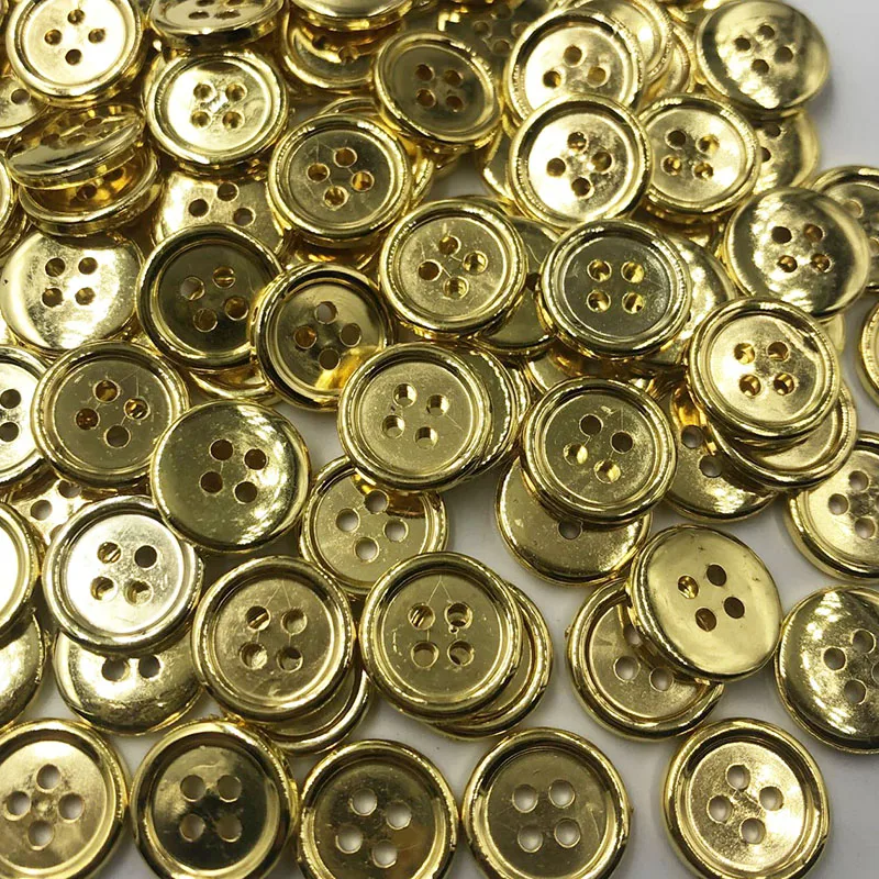 50 pcs Gold Plastic Buttons 12mm/15mm/20mm Sewing Craft 4 Holes PT375 3