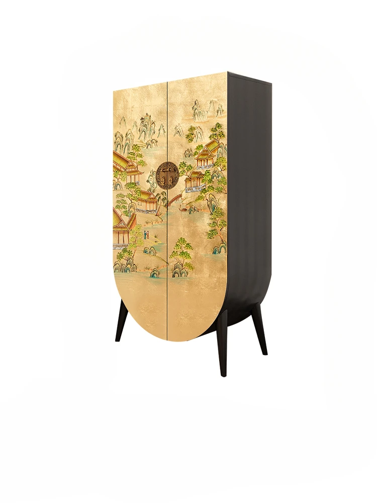 

New Chinese Hand-Painted Wardrobe Solid Wood Bedroom and Living Room Decoration Side Cabinet Storage Entrance Cabinet
